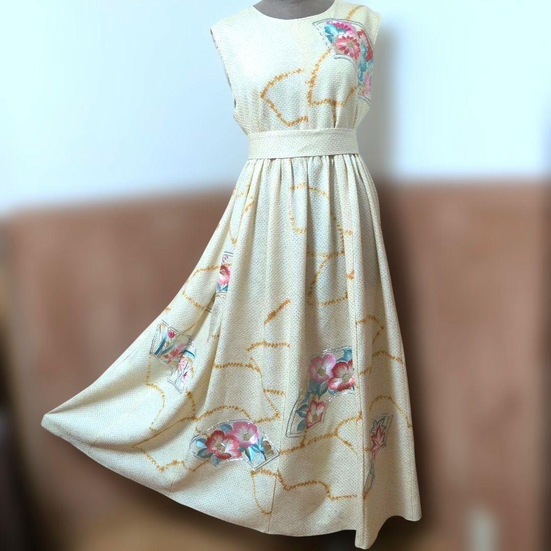 着物リメイクワンピース♪17♪振り袖♪122cm♪絞り刺繍