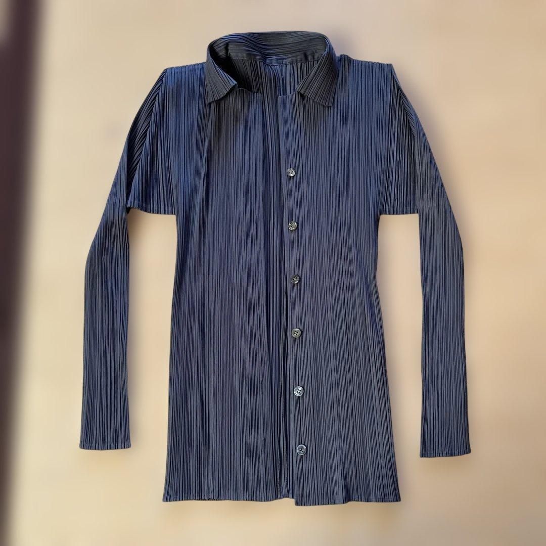 PLEATS PLEASEダークストライプ 長袖シャツ サイズ3