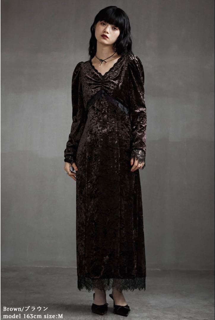 【etoll.】クラッシュベロアランジェリー風ドレス　S