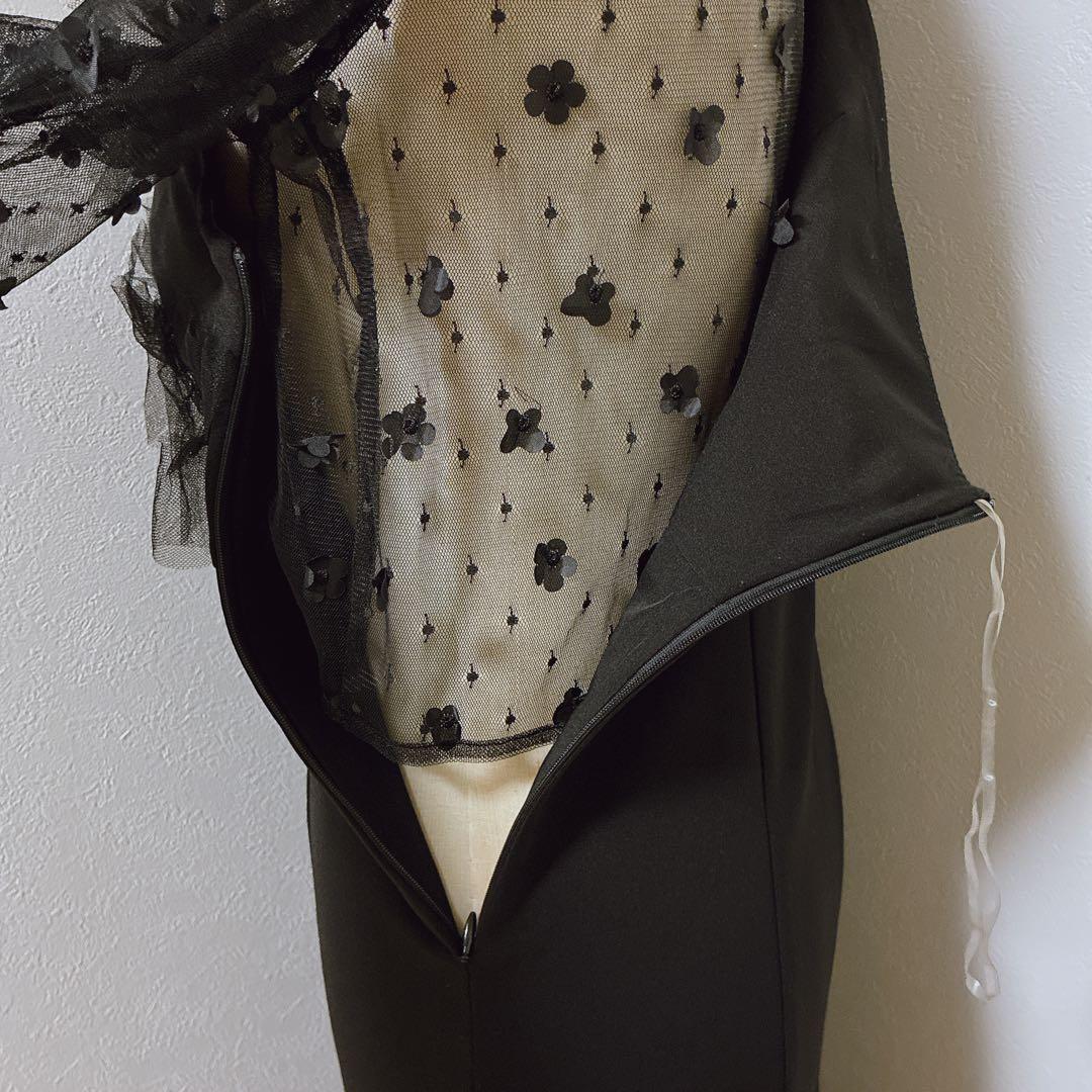 完売品　レジャ　フラワーモチーフアシンメトリーチュールマーメイドワンピースドレス