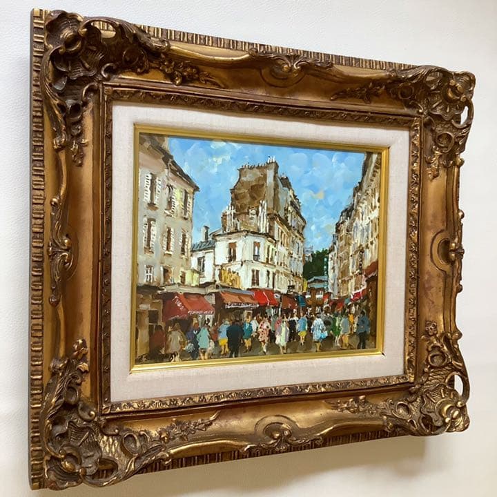 【嶋津俊則/モンマルトルの坂道】油絵 額縁付き サインあり(F3)