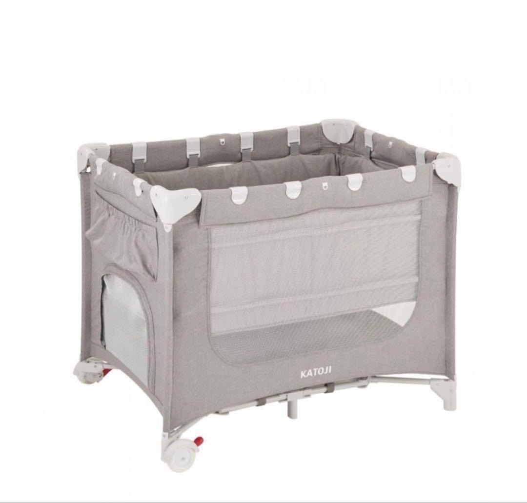 KATOJI 折りたたみ式ベビーベッド グレー
