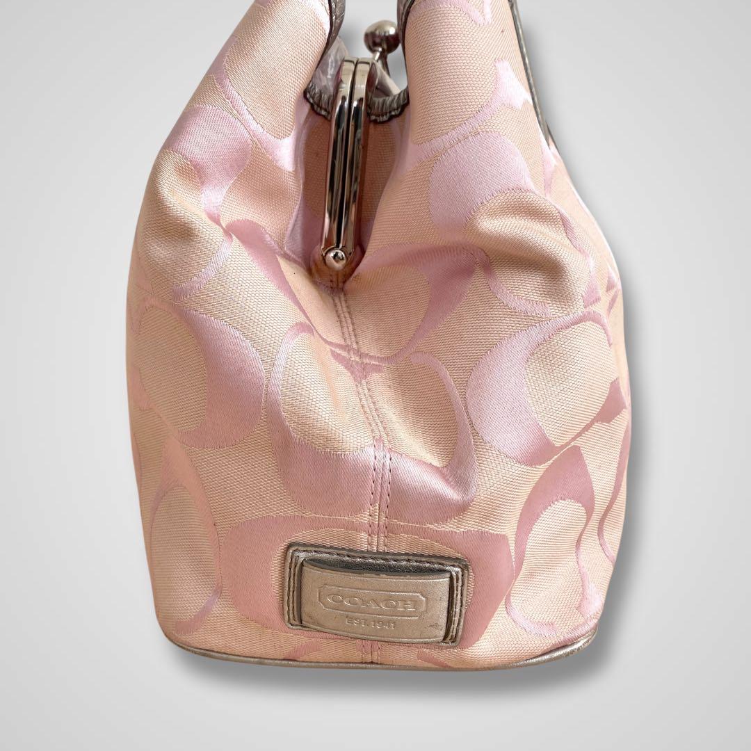 バッグ COACH pink signature kisslock tote bag