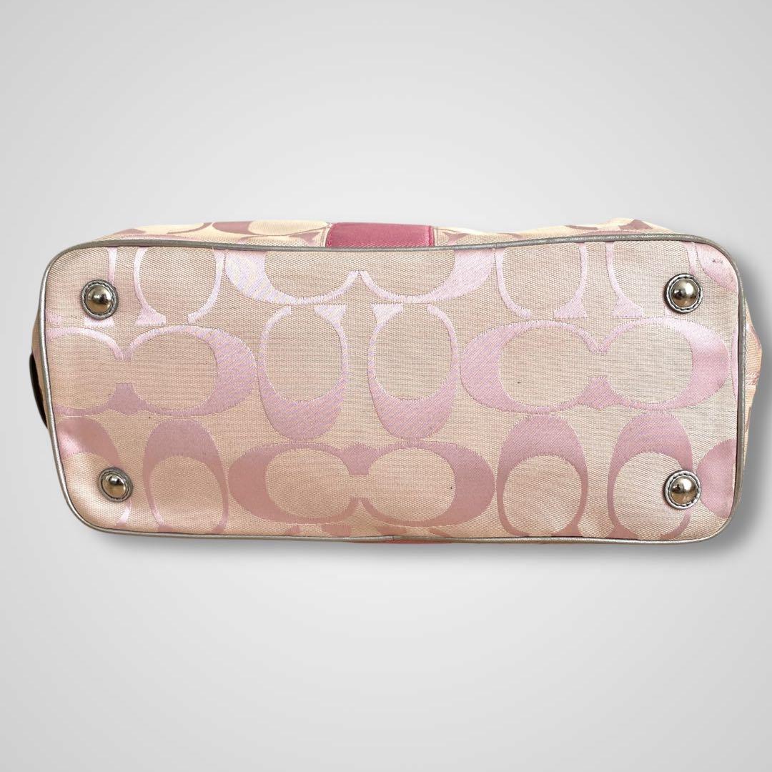 バッグ COACH pink signature kisslock tote bag