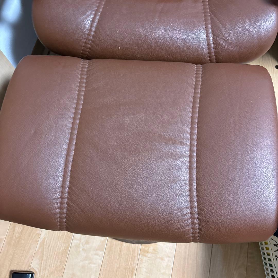 福岡市近郊送料無料 ブラウン レザー リクライニングチェア オットマン付