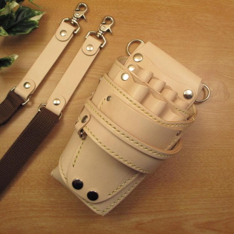 【トリマー向き】 ７丁差し　ヌメ革ナチュラル　シザーケース　TSC-10/NA