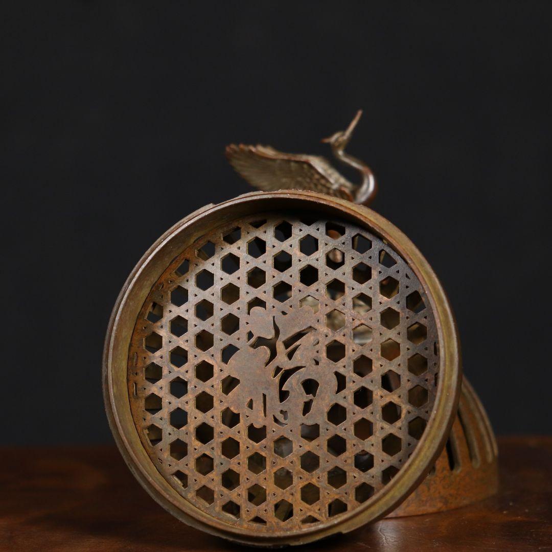 銅製 鶴守宮灯香炉檀香炉 禅意 茶室薫香炉 香道具 装飾品 工芸品 置物