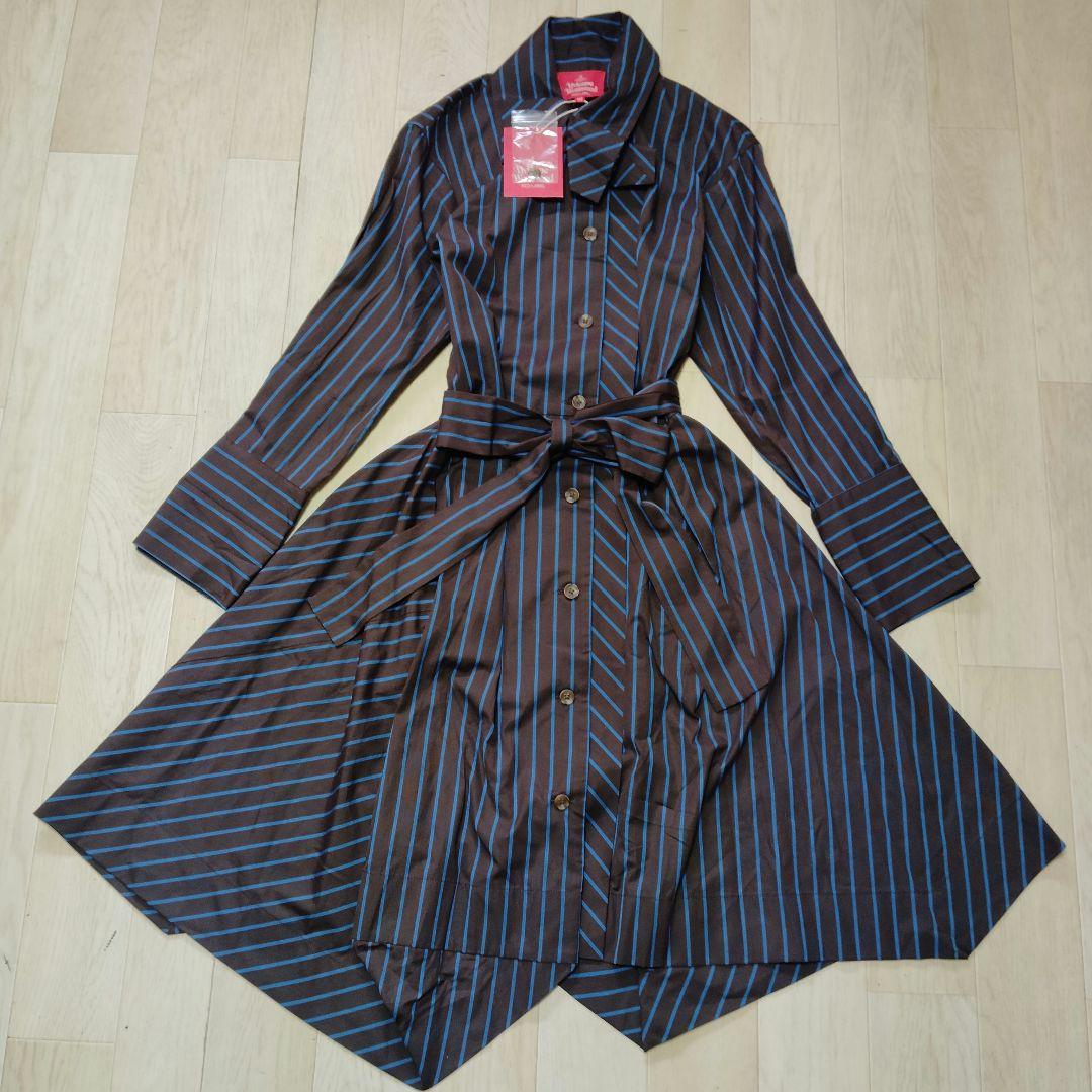 ヴィヴィアン　変形ワンピース　ストライプ　アシンメトリー　リボン　タグ付新品　M