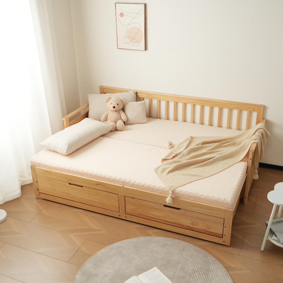 ソファベッド ディベッド 伸長式ベッド 木製 引き出し付き 収納付き 天然木