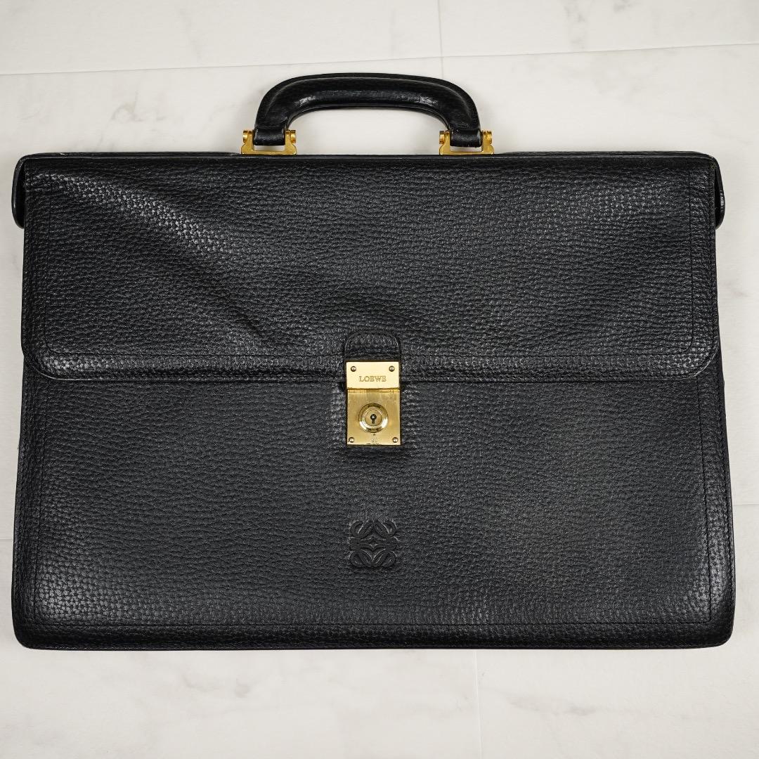 LOEWE ビジネスバッグ ブラック レザー カデナ クロシェット キーx2