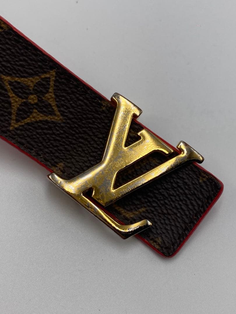 LOUIS VUITTON モノグラム　LV金具　ベルト　レッド　ブラウン