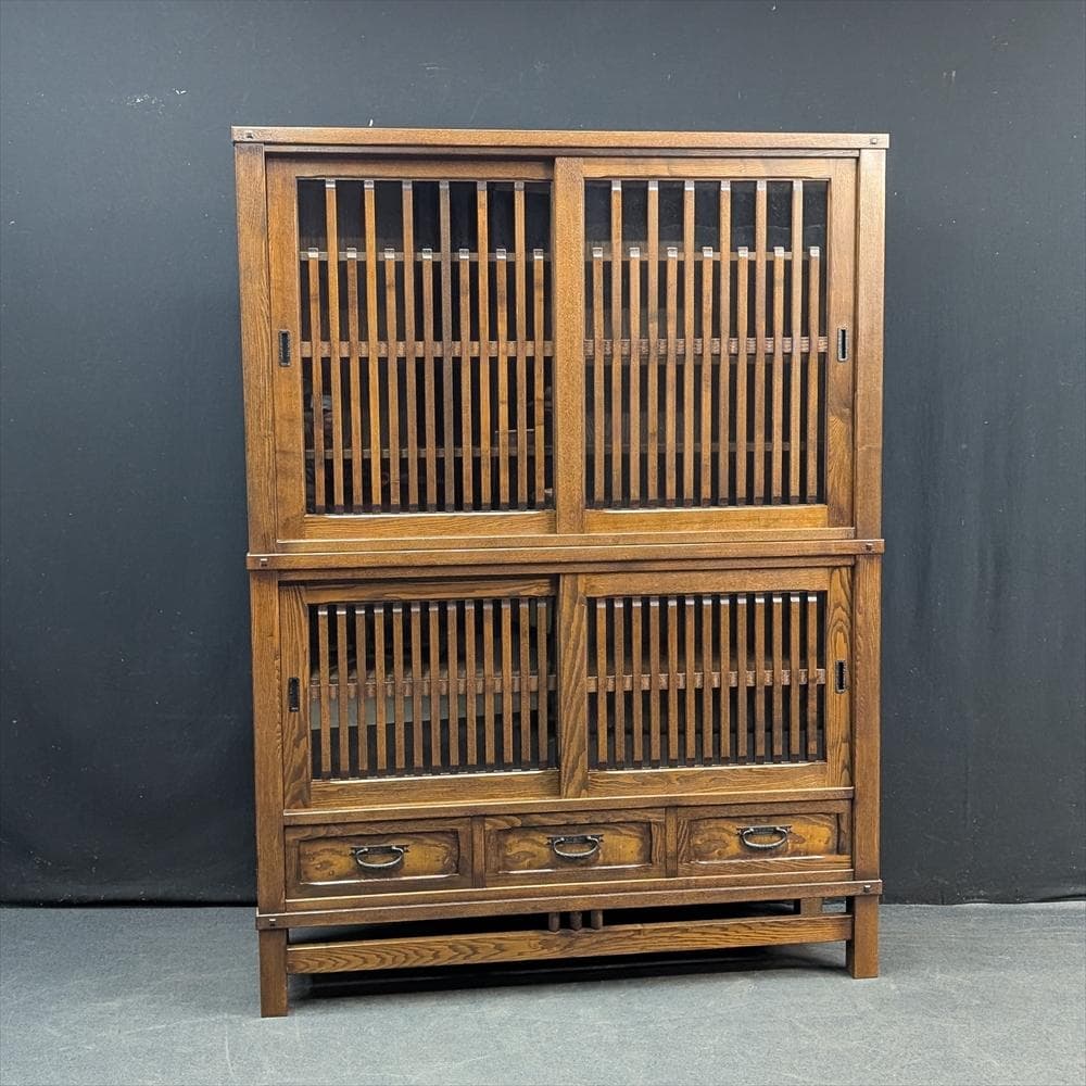 美品　　水屋箪笥　食器棚　キャビネット　キッチンボード　飾り棚　格子　引き戸