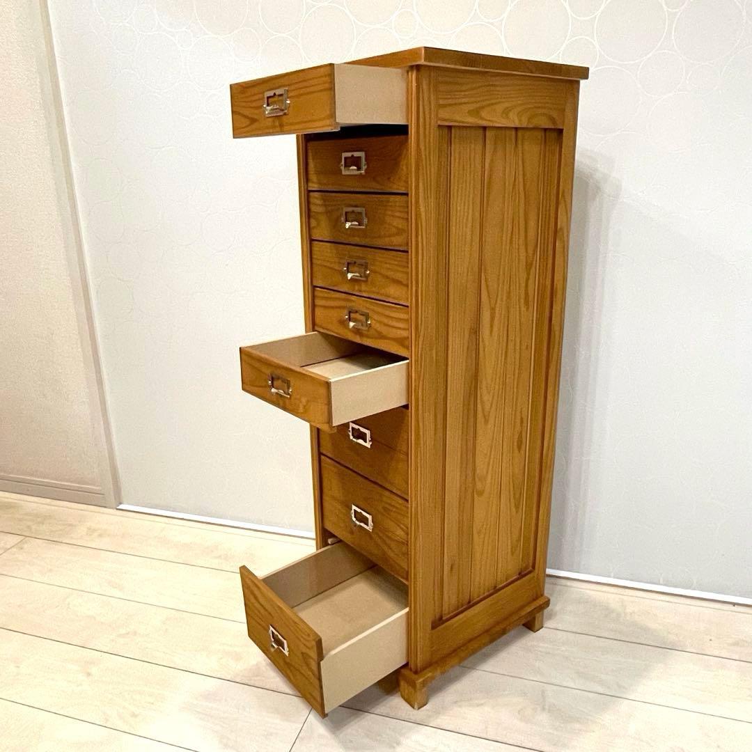 【美品】天然木 9段チェスト A4 スリム 縦型 木製収納棚 北欧 ナチュラル
