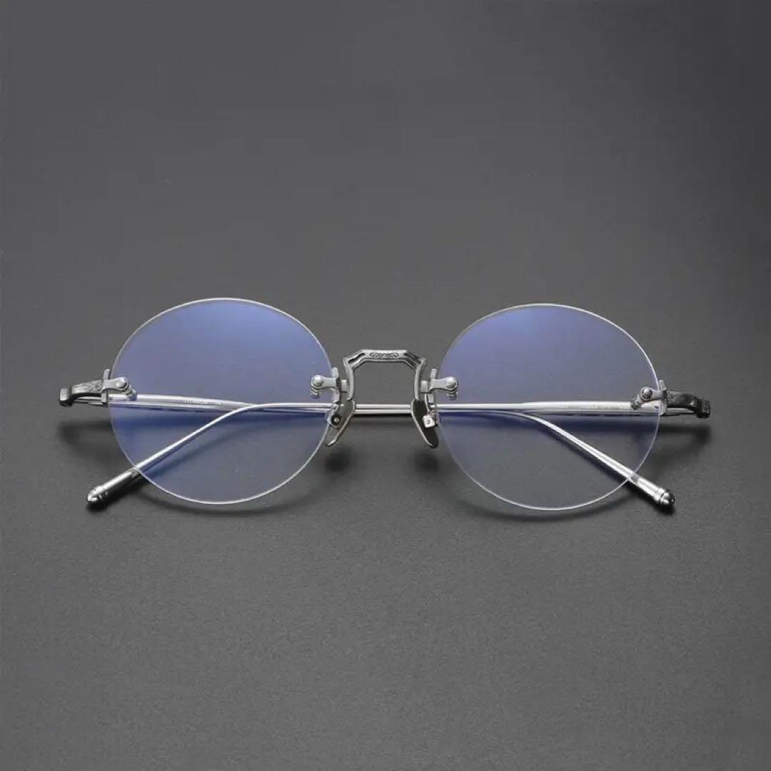 ラウンド メガネ チタニウムフレーム ⚜️✨✨メタル silver ✨✨✨