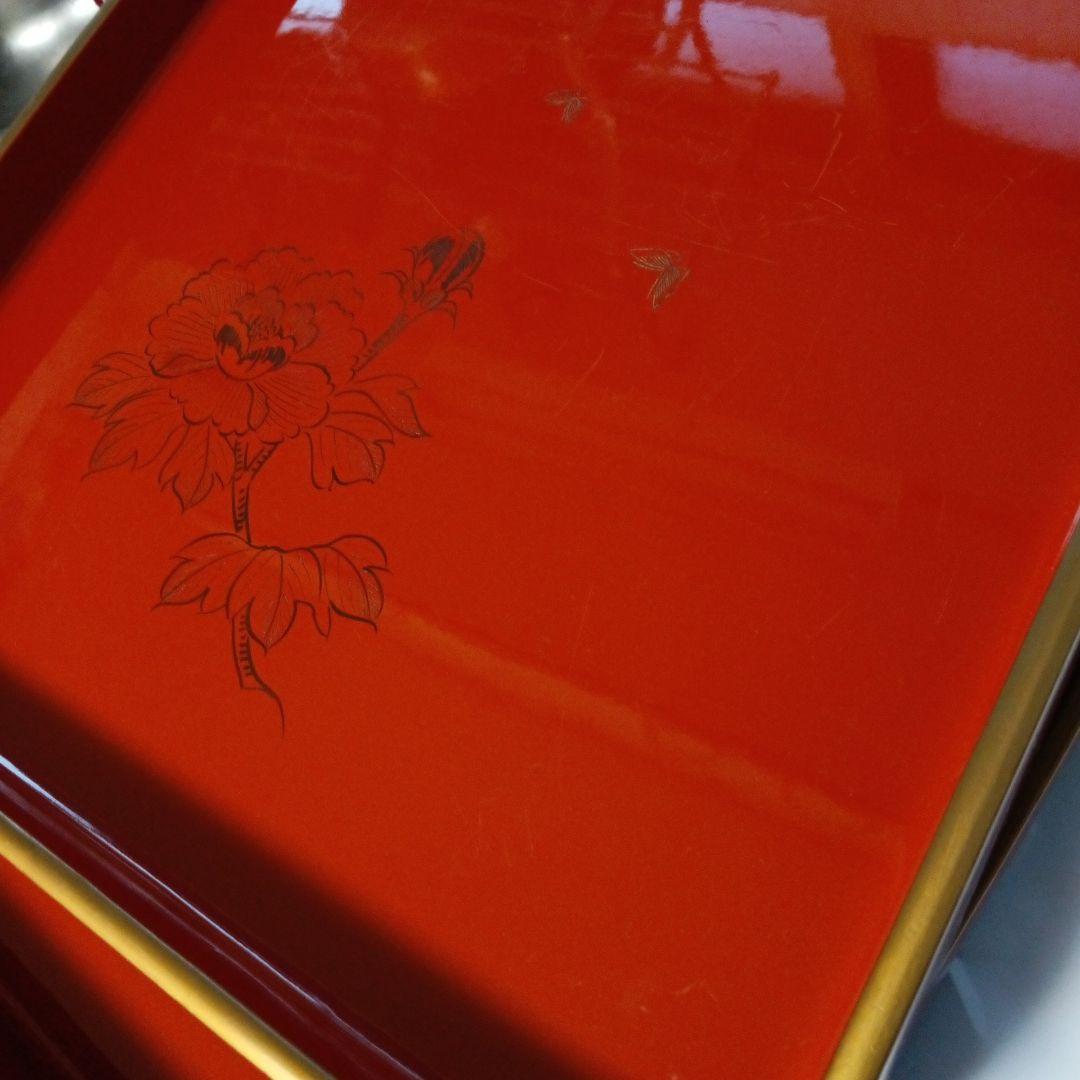 専用です！レトロ 本漆塗り お膳　足付き　4客　 寒冷紗張り