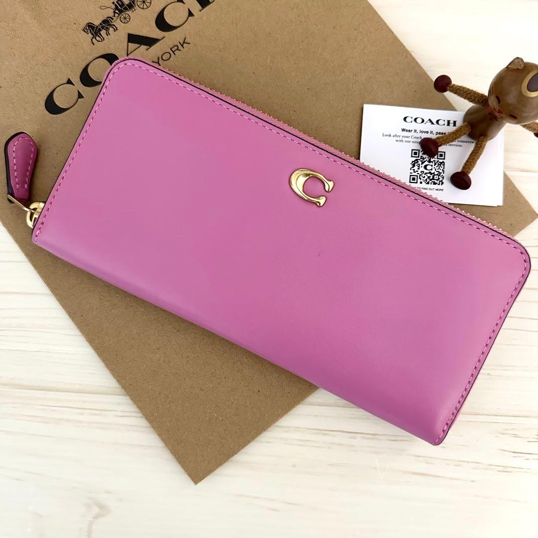 店頭完売 上質レザー 新品 COACH コーチ 長財布 ピンク リテールモデル