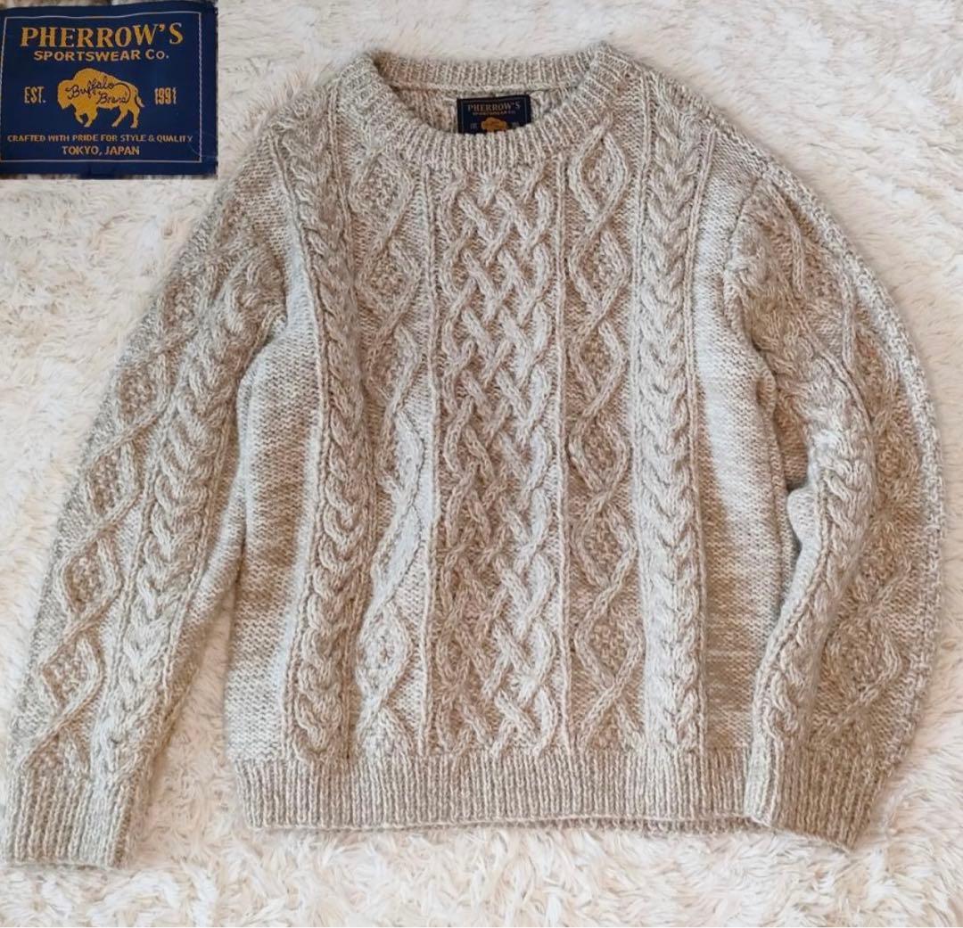 PHERROW'S ケーブルニットセーター ベージュ