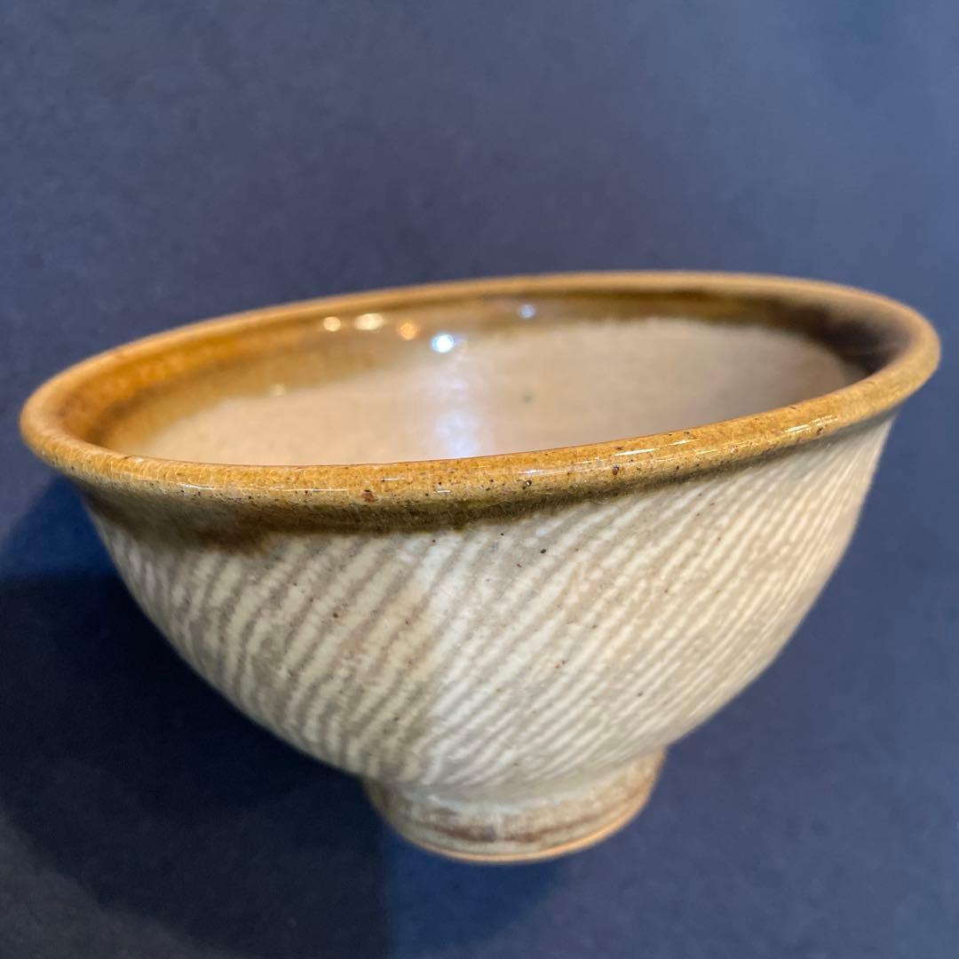 人間国宝【島岡 達三】(造)の『地釉象嵌縄文 茶碗』　茶道具 茶碗