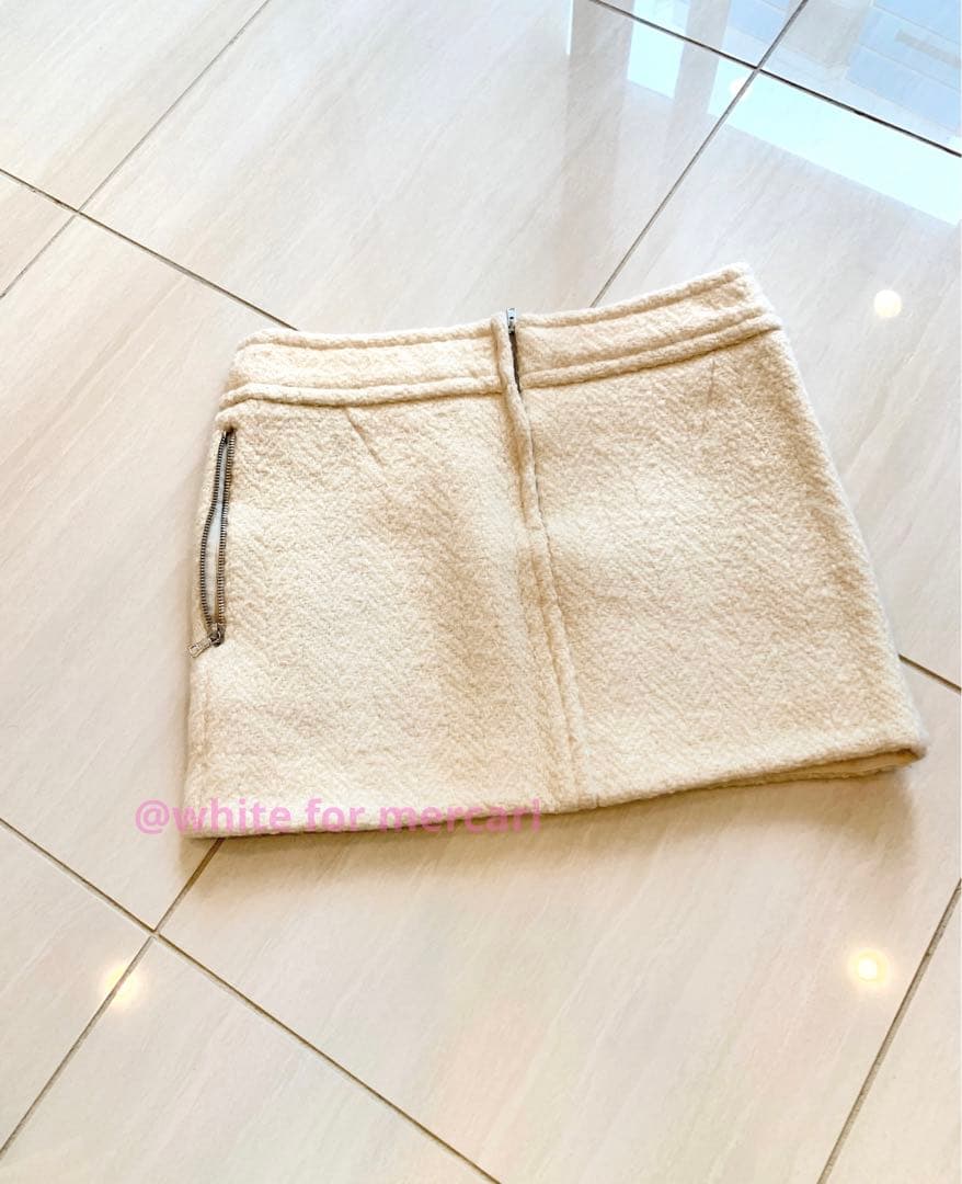 drawer 日本製 ふんわり白ウール編み地が可愛いミニスカート バニラホワイト