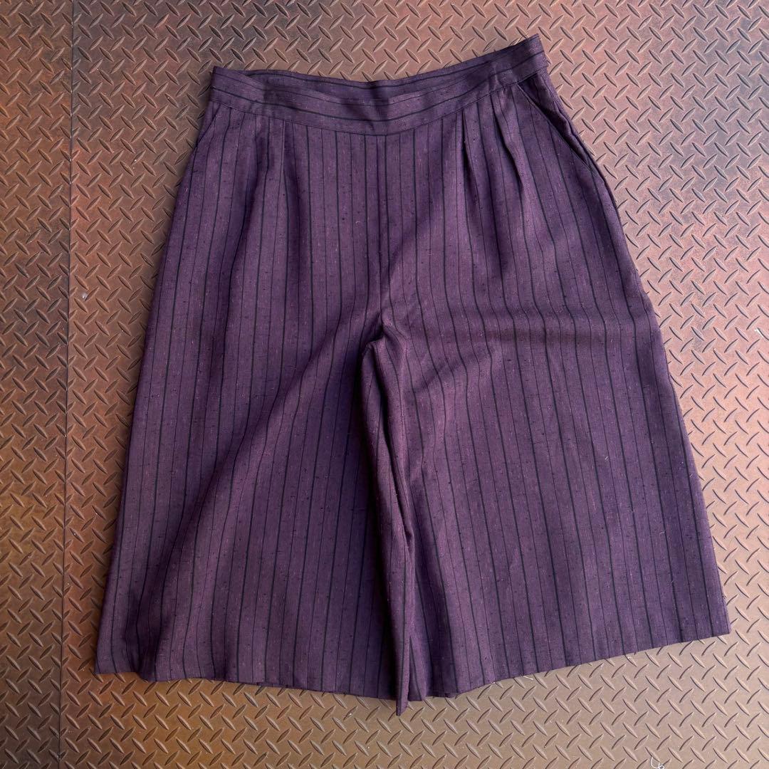 80-90s クロップドパンツ ポリレーヨン ネップ ストライプ ワイド