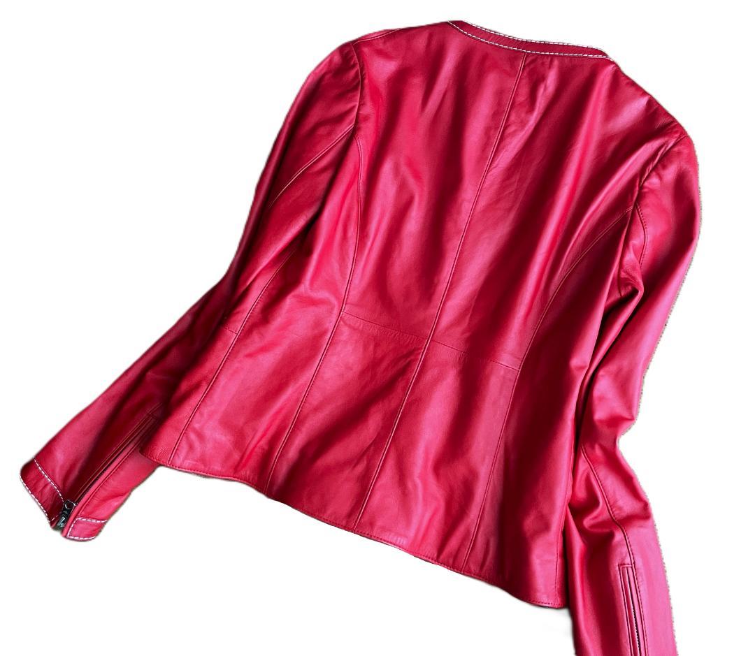 極美品 エンポリオアルマーニ 羊革 ラムレザー ライダース ジャケット 42 赤