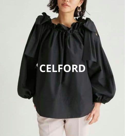 CELFORD ショルダー リボン ギャザー ブラウス size Free