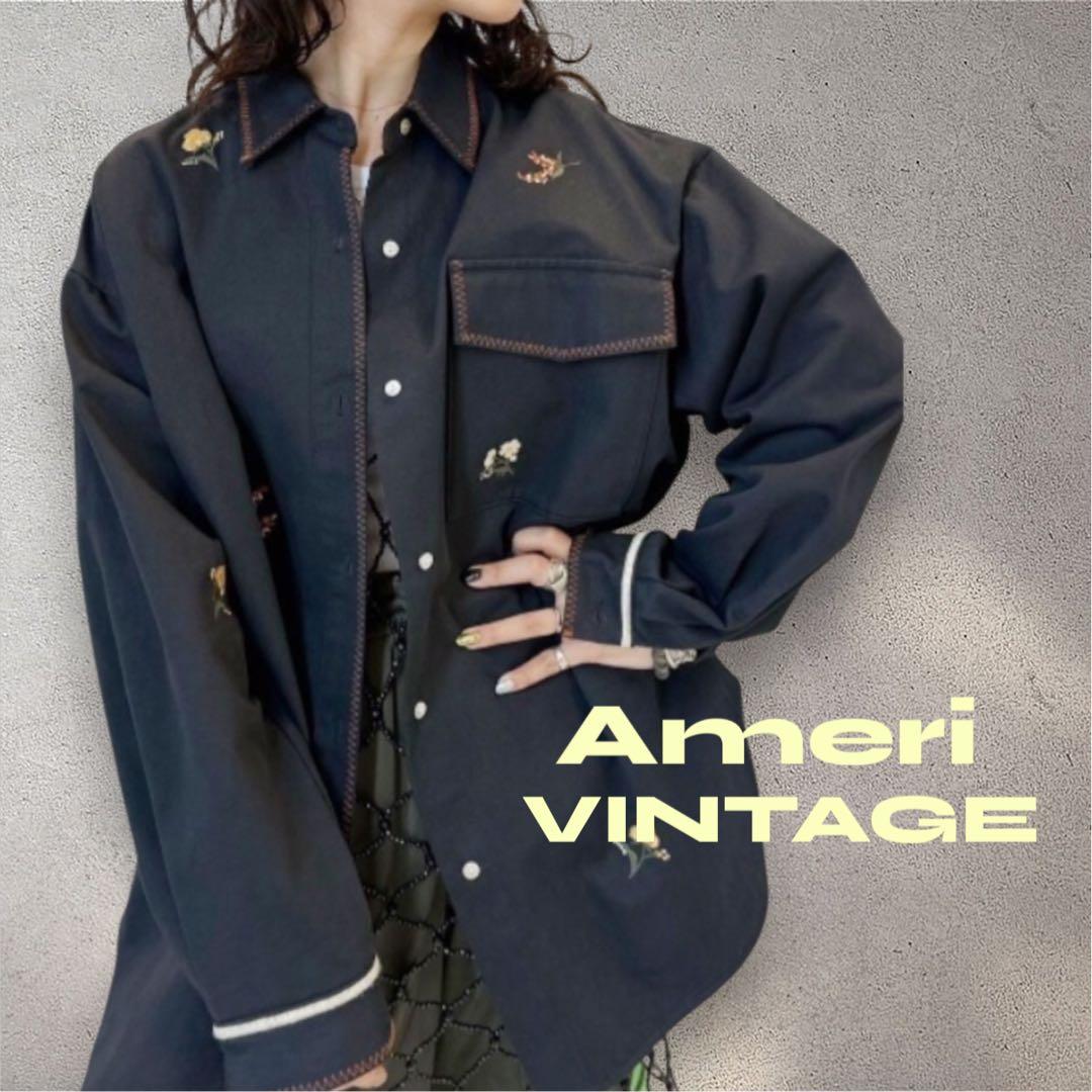 【極美品】AMERI SMALL FLOWER OVER SHIRT ブラック