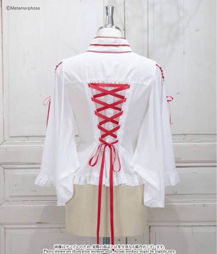 着物合わせ風ブラウス(通常size/オフ白×赤) メタモルフォーゼ メタモ