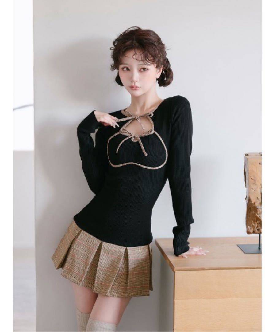 新品 Darich ダーリッチ ポイントチェックニットミニワンピース