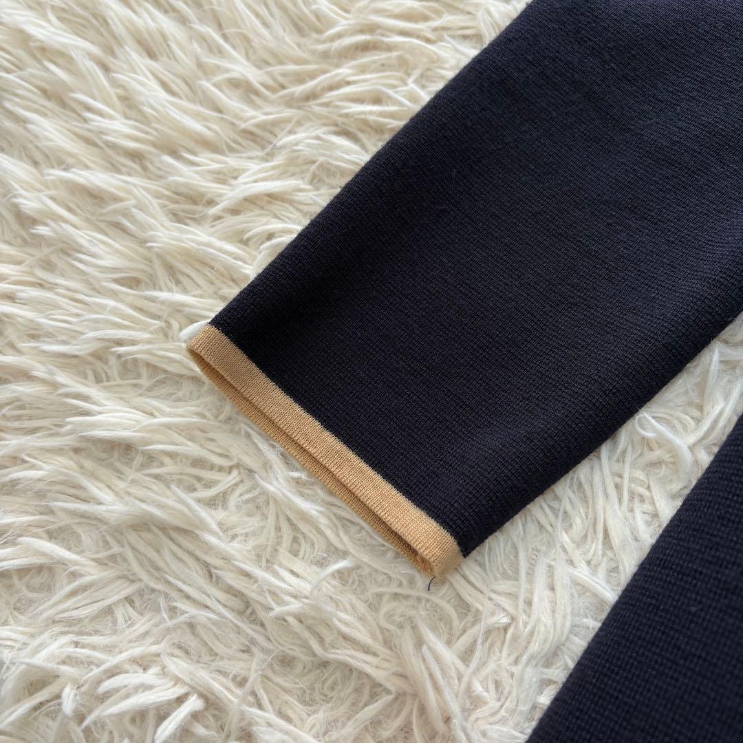 フォクシー　ウール100%ダブルボタンパイピングフレアワンピース　紺　L相当