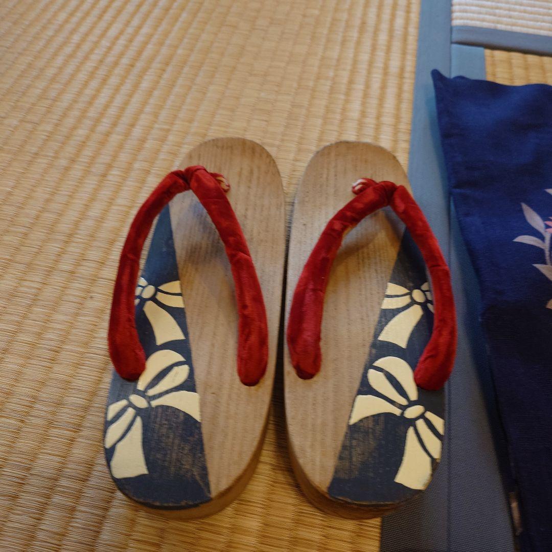 【lalala】【夢工房】浴衣・帯セット 紺色 撫子柄 下駄付き