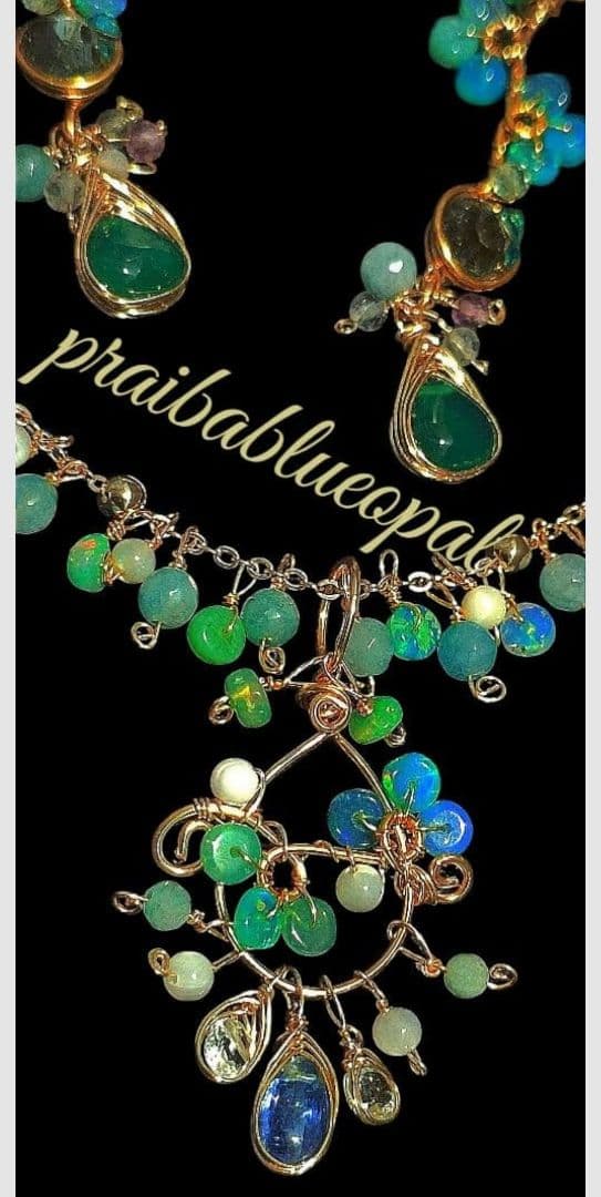 14Kgf 高品質 パライバブルー オパール ブルートパーズ　ネックレス