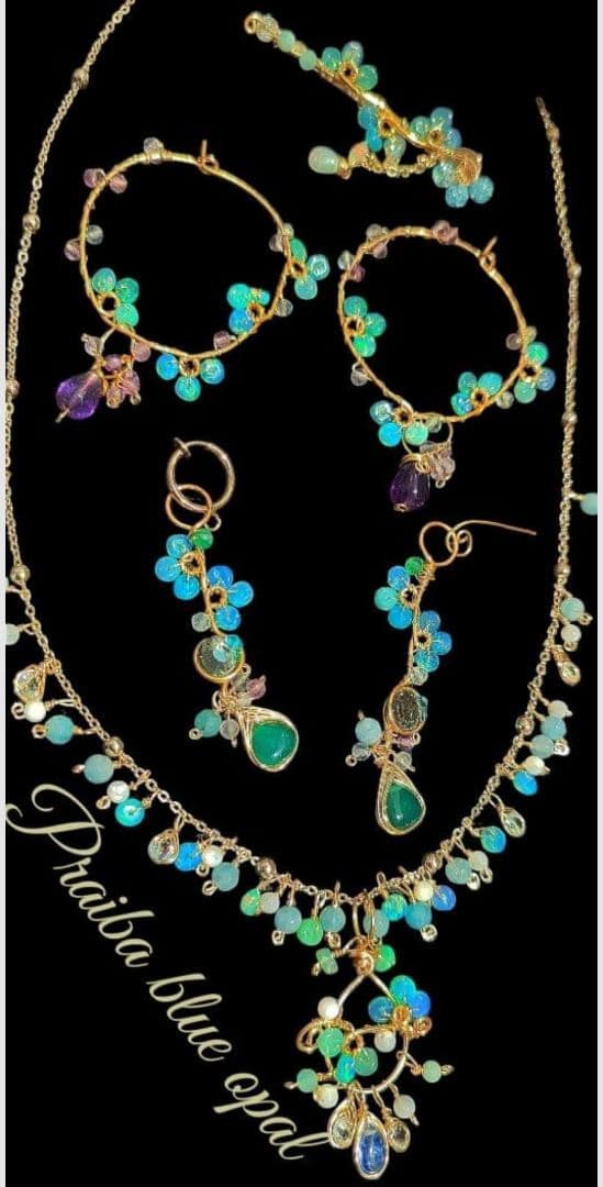 14Kgf 高品質 パライバブルー オパール ブルートパーズ　ネックレス