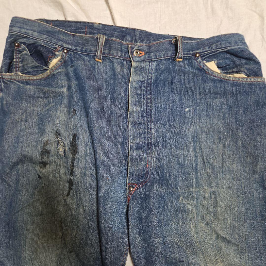 ​激レア 40s 大戦期 ペインターパンツ 股リベ ドーナツボタン 濃紺 W40