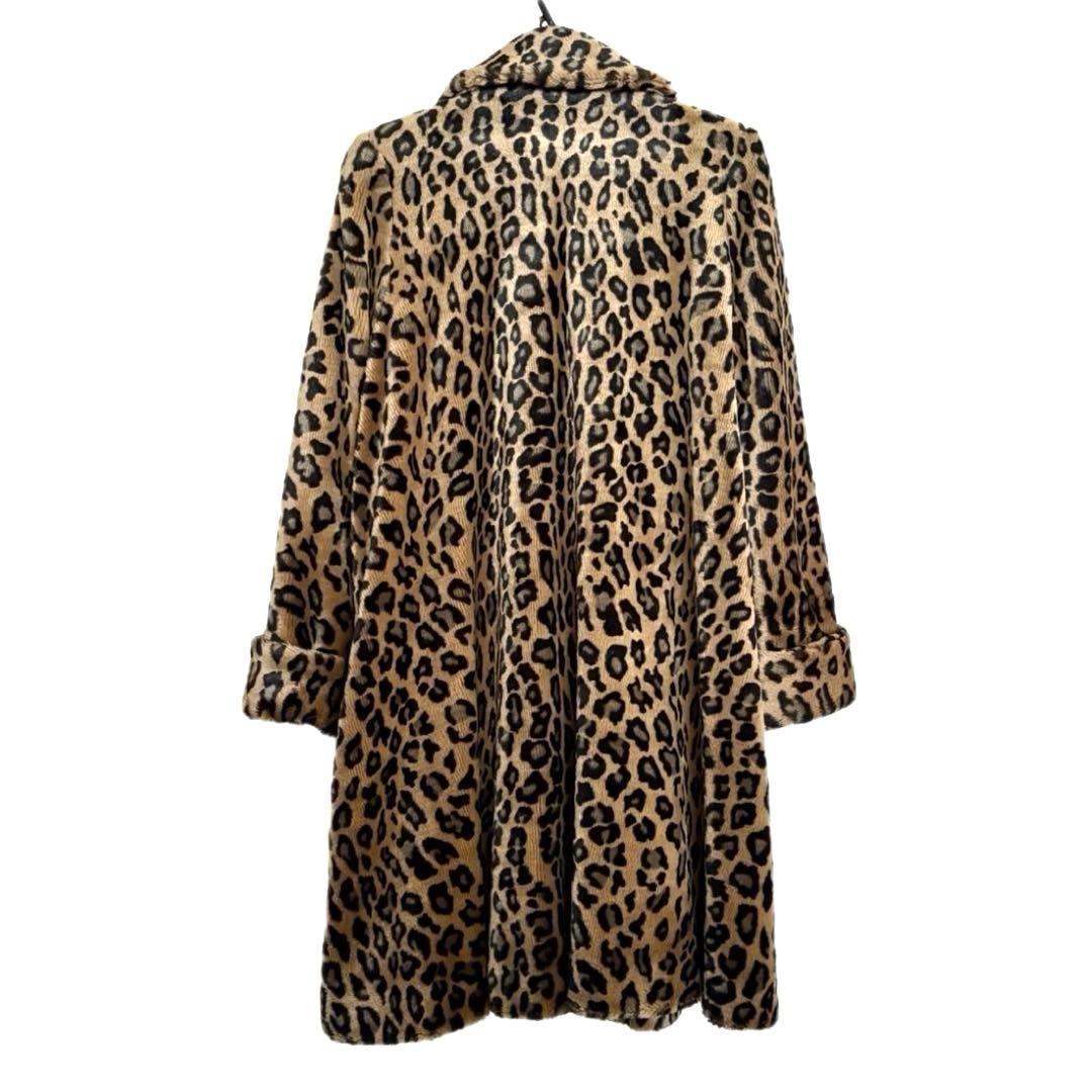 伊太利屋　レオパード柄 フェイクファーコート　ヒョウ柄アニマル　ロング　Aライン