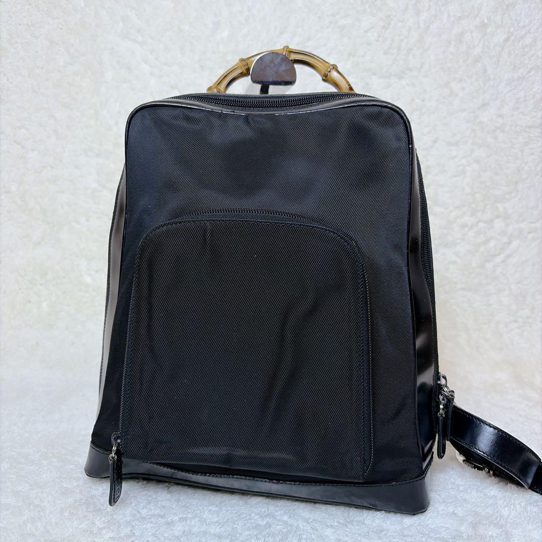 GUCCI 2way スリング ショルダーバッグ バンブー エナメル ブラック