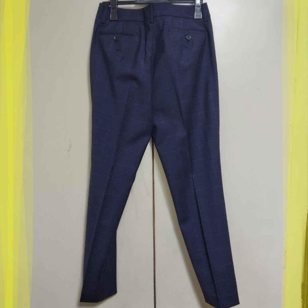 【美品】チェック柄スーツ&スカート　毛100%　SIZE40 ネイビー