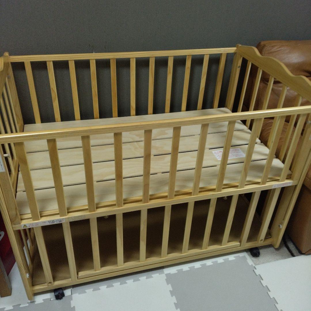 木製ベビーベッド キャスター付き フラルWオープンすのこベビーベッド