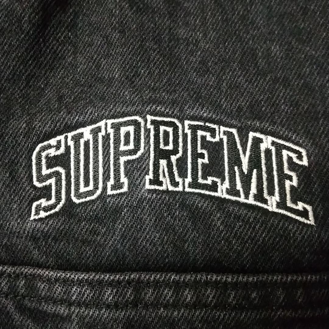 人気☆シュプリーム 刺繍ロゴ 襟切替 裏地チェック フード付 デニムジャケット