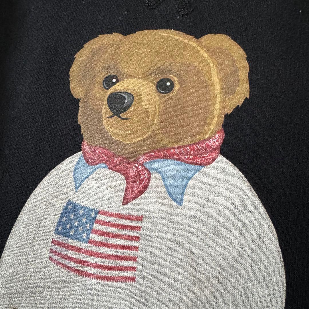ポロラルフローレン ポロベア スウェット 裏起毛 星条旗 黒 美品