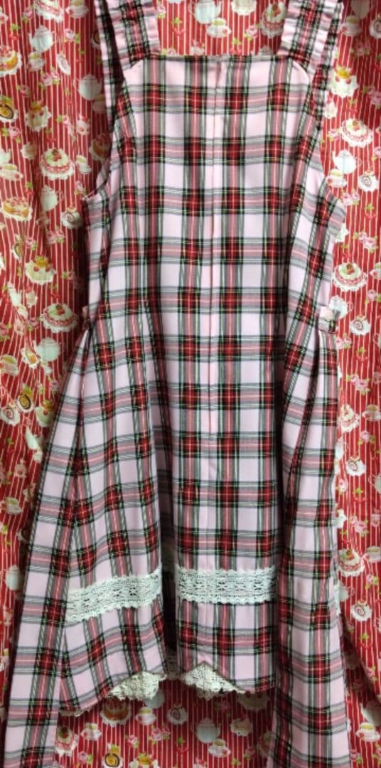 d*2様 裾スカラップ タータンチェック ジャンパースカート ピンク【訳あり.説