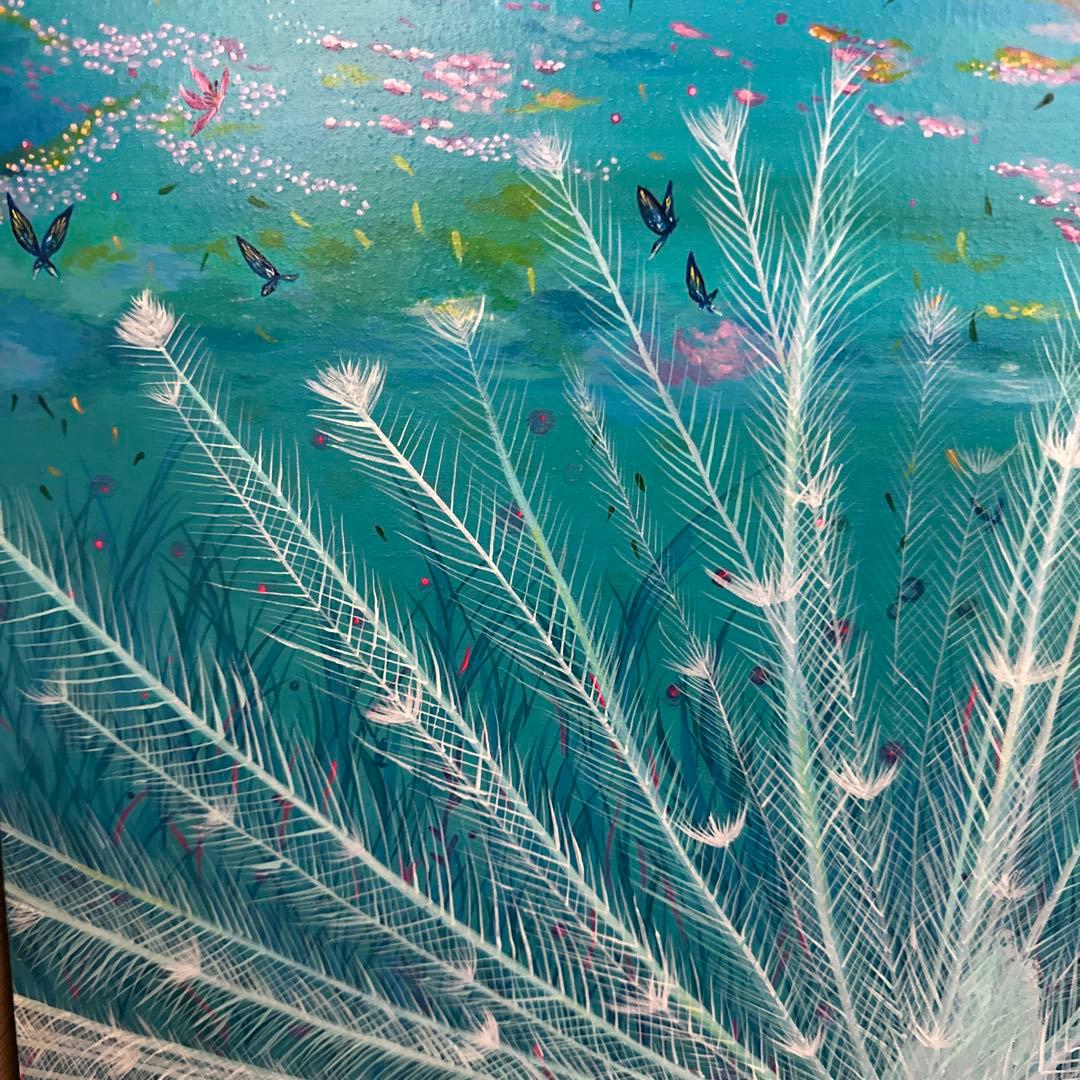 絵画　『色うつる空』 アクリル画家　白孔雀　縁起物