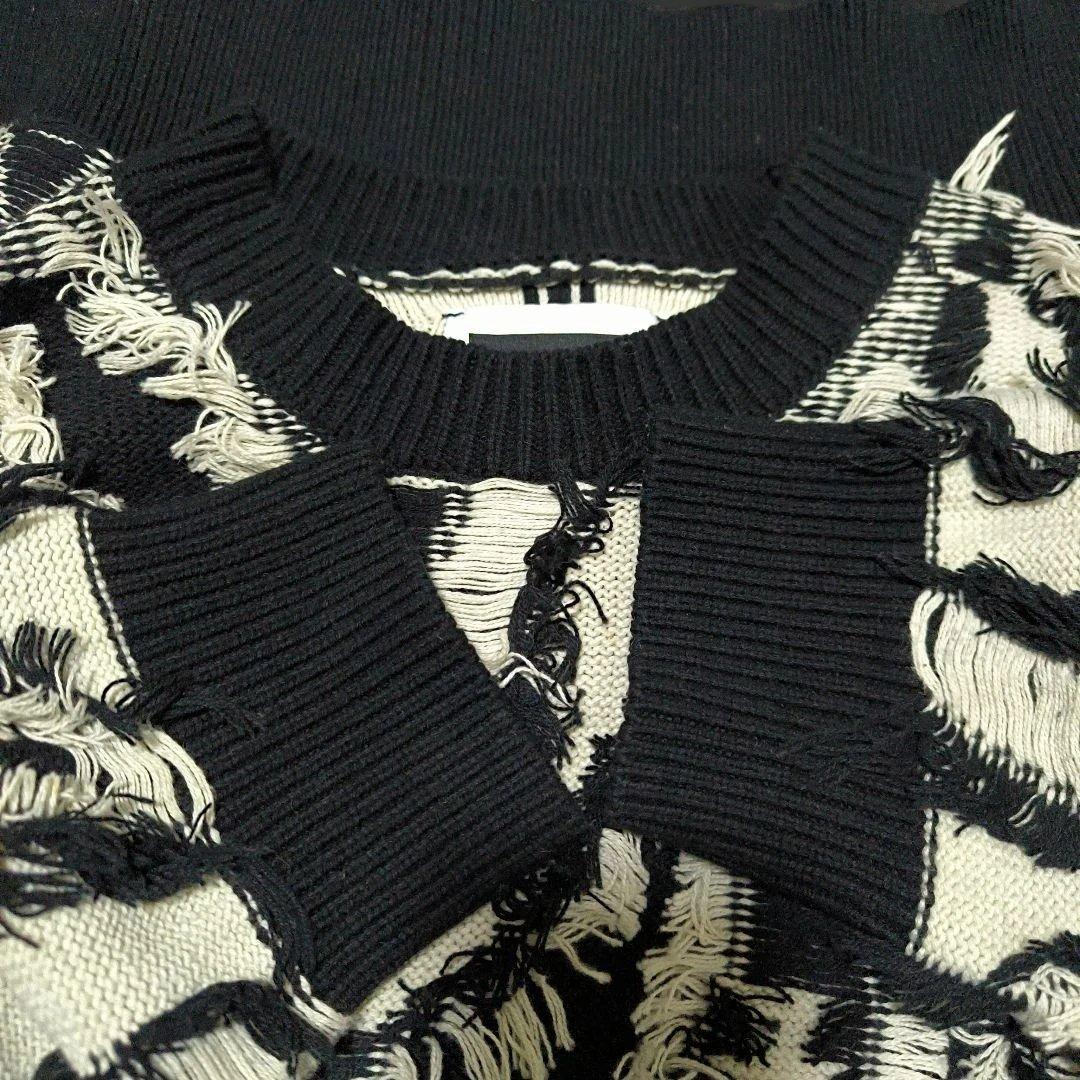美品✨MAISON SPECIAL★オーバーサイズ/フリンジ/立体ゼブラ/ニット
