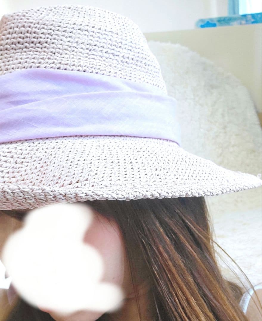 【CA4LA】リボン ストローハットカシラ　リボン 麦わら帽子　ピンク