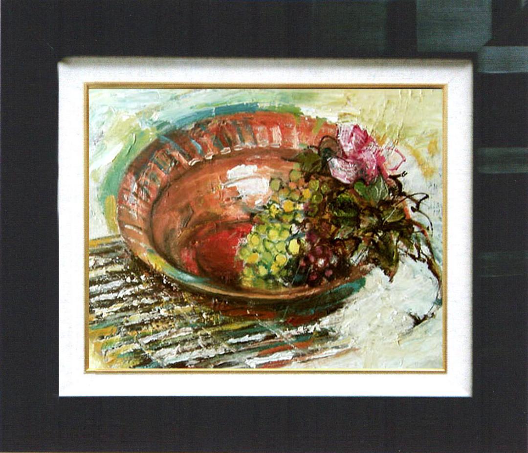 油絵 菅家令子 絵 絵画インテリア 額付(銀) F4-110502 静物フルーツ