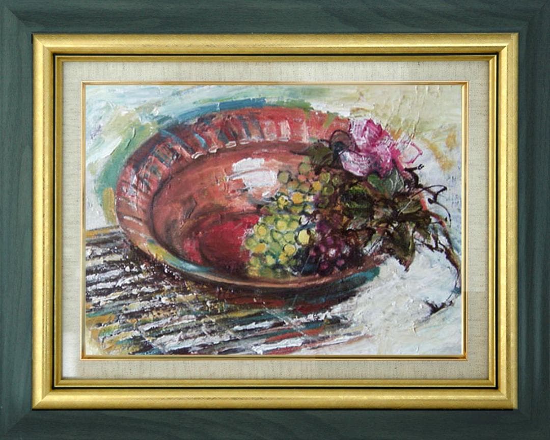 油絵 菅家令子 絵 絵画インテリア 額付(銀) F4-110502 静物フルーツ