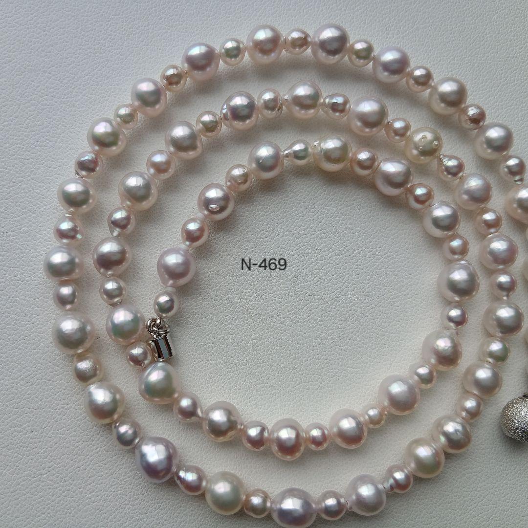 N469アコヤ真珠マルチカラーセミロングネックレス4.0～7.0㎜ 本真珠あこや