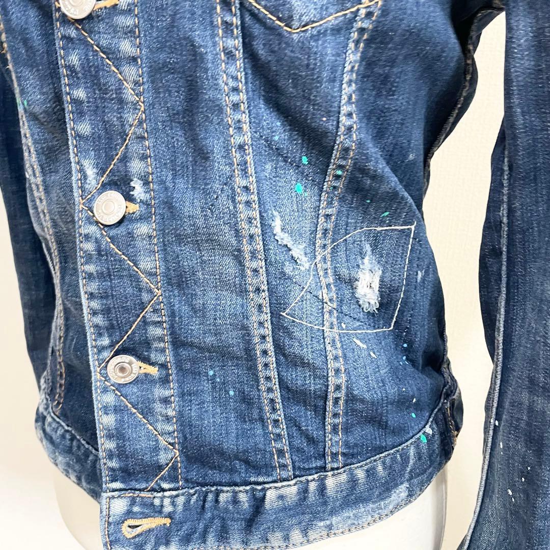 ペイント加工 ディースクエアード ジージャン デニムジャケット ダメージ リペア