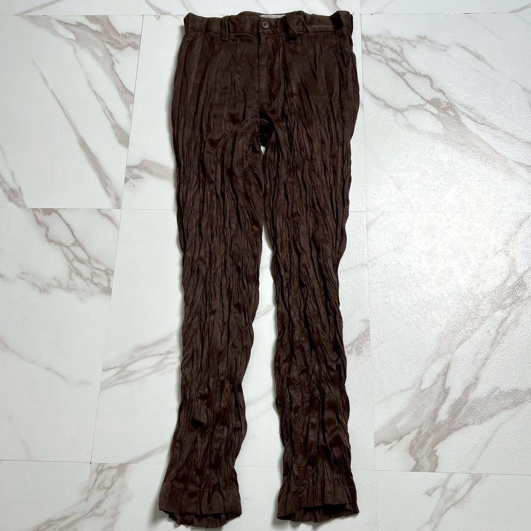 美品 97SS⭐️イッセイミヤケ プリーツパンツ ストレッチ素材 ブラウン M