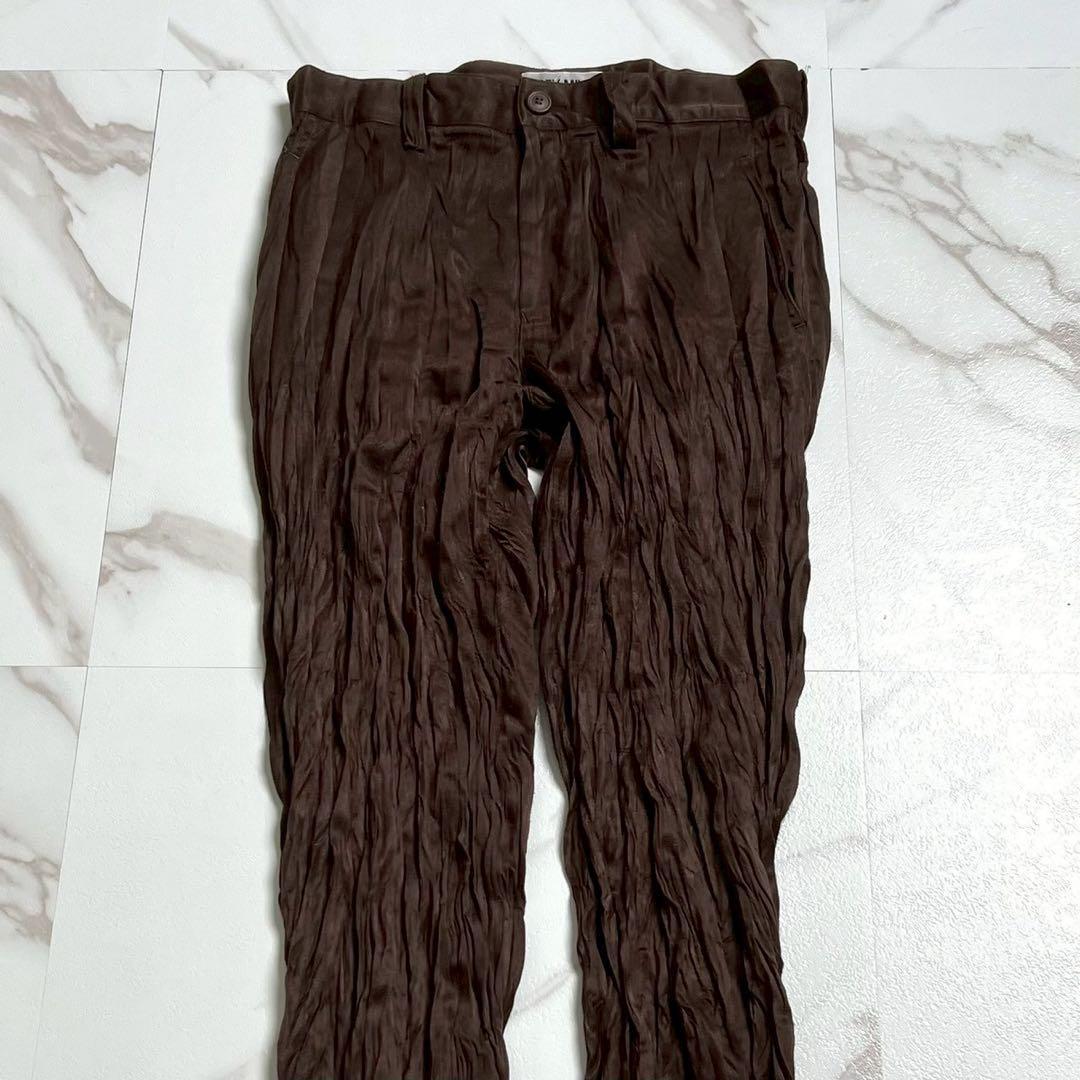 美品 97SS⭐️イッセイミヤケ プリーツパンツ ストレッチ素材 ブラウン M